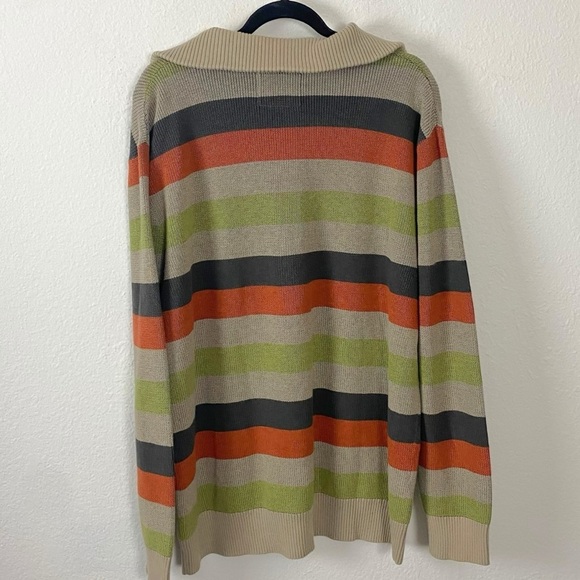 Retro 70s Striped Unisex Pullover Tan Brown Neutral Men’s Large Mock Neck Cotton - Picture 3 of 7